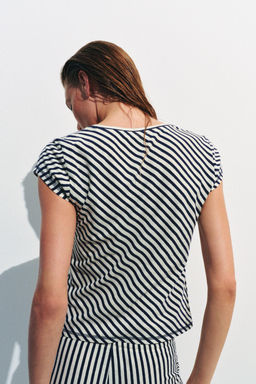 CAMISETA RAYAS CON LINO / Crudo / Marino