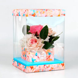 Коробка для цветов с вазой и пластиковыми окнами складная Весенние цветы, 16?23?16 см