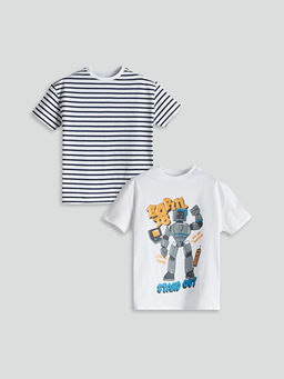 Bisiklet Yaka Bask?l? Erkek ?ocuk Ti??rt 2li