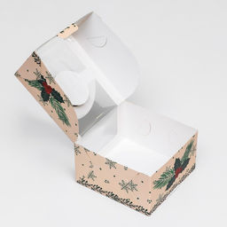 Коробка под бенто-торт с окном Новогодняя с шишками, 14 х 14 х 8 см - UPAK LAND фото 10