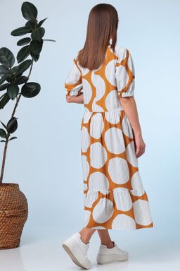 Летнее платье больших размеров горчичного цвета в крупный белый горох - Almond фото 5