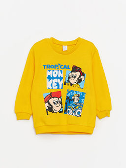 Bisiklet Yaka Uzun Kollu Nostaljik Maymun Bask?l? Erkek Bebek Sweatshirt