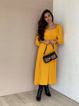 Платье-миди с пышными рукавами в цвете манго - Martichelli фото 33