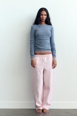 LONG SLEEVE WASHED EFFECT RIBBED T-SHIRT - Zara фото 4