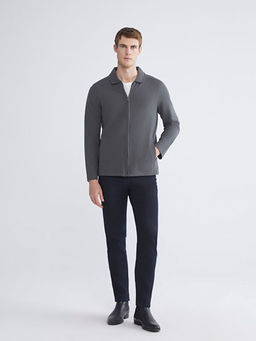 Standart Kal?p Polo Yaka Erkek Fermuarl? Sweatshirt