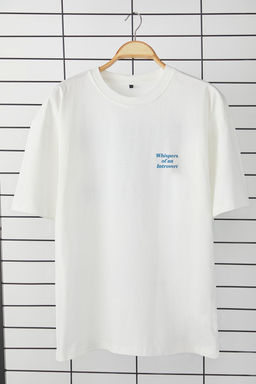 TRENDYOL MAN Ekru Unisex Oversize/Genis Kesim Kabar?k S?rt Bask?l? %100 Pamuk T-Shirt TMNSS25TS00025 - Trendyolmilla фото 5