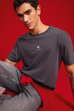 Bisiklet Yaka Kalp Bask?l? K?sa Kollu K?rm?z? Tisort - Defacto фото 5