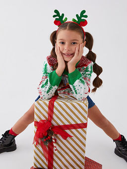 Bisiklet Yaka Y?lba?? Temal? Uzun Kollu K?z ?ocuk Triko Kazak - Waikiki фото 3