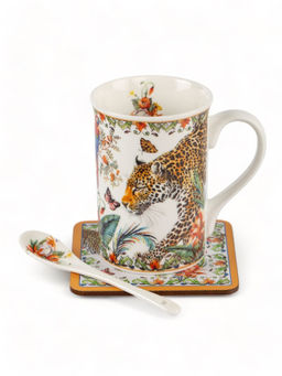 Кружка ЛЕОПАРД 320мл с ложечкой и подставкой