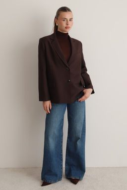 Kahverengi Koyu Mavi Cizgili Oversize Blazer Ceket TWOAW26BC00025