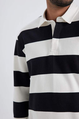 Толстовка в полоску Modern Fit с воротником-поло - Defacto фото 9