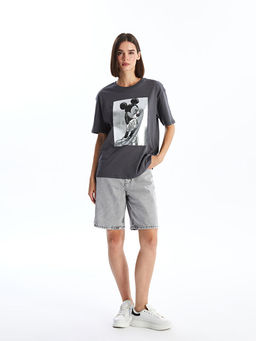 Bisiklet Yaka Mickey Mouse Bask?l? Oversize Kad?n Ti??rt - Waikiki фото 2