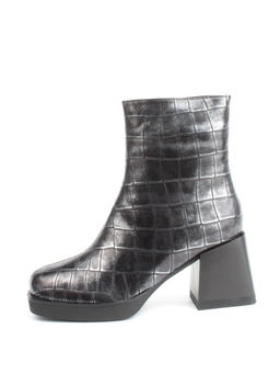 04-ZYM936 BLACK SILVER Ботильоны зимние женские (натуральная кожа, натуральный мех)