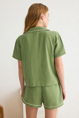 Trendyolmilla Ac?k Yesil %100 Pamuklu Biyeli Muslin Sortlu Dokuma Pijama Tak?m? THMSS25PT00045  фото 5