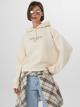 Худи женское бежевое с надписью The world is bloom - Mark formelle фото 5