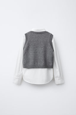 POPLIN SHIRT WITH KNITTED WAISTCOAT AND VELVET BOWS - Zara фото 2