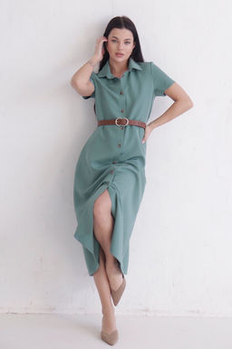 Платье-рубашка удлинённое в пыльном зелёном - Martichelli фото 9