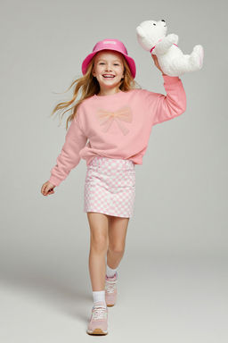 Pudra Pamuklu Fiyonklu Kal?n/Ici Polarl? Oversize Orme K?z Cocuk Sweatshirt TKDAW26SW00026