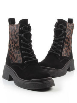 01-DMD-D269 BLACK/LEOPARD Ботинки демисезонные женские (натуральная кожа, байка)