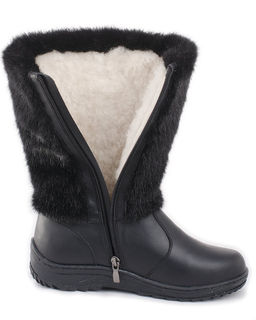 Унты женские на литой подошве. Черные., "Норка" черная. Молния.