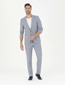 Koyu Mavi Ex. Slim Fit Keten Kar___ml_ Kuma_ Pantolon