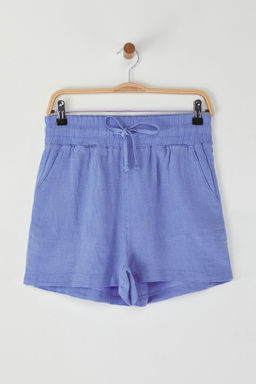 Mavi %100 Keten Beli Lastikli Yuksek Bel Sort TWOSS23SR00319