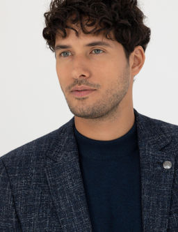 A__k Lacivert Ekstra Slim Fit Y_n Kar___ml_ Blazer Ceket