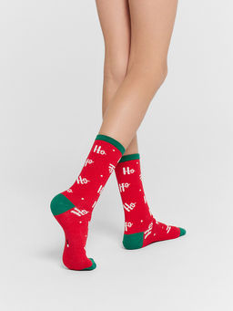 Цена за 5 пар! Высокие детские носки в ярком зеленом цвете с новогодним дизайном - Mark formelle фото 6