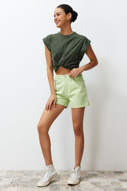 TRENDYOLMILLA Ekru Pacas? Katlamal? Yuksek Bel Denim Sort TWOSS20SR0231  фото 16