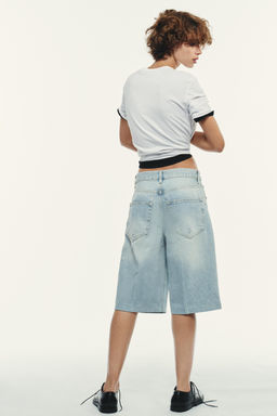 TRF RIPPED MID-RISE DENIM JORTS - Zara фото 5