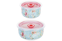 Набор 2 салатников 560 мл 13*13*6,5 см + 260 мл 10,5*10,5*6 см Яблоневый цвет на голубом без зол.к - Elan gallery фото 6