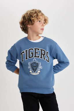 Толстый свитшот с круглым вырезом с принтом для мальчиков - Defacto фото 4