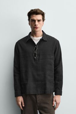 CAMISA POLO ALGOD?N - LINO / Negro - Zara фото 2