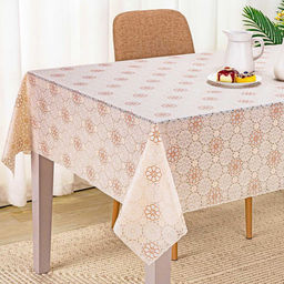 LACE Скатерть ажурная ПВХ Елецкое кружево 160х137см, длина стола до 120см, на 4 персоны, бежевый фон, бежевое тиснение, матовая, на пленке, т.м. Домашняя мода (Китай)