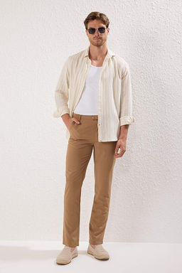 Bej Slim Fit _talyan Kesim Chino Kuma_ Pantolon TMNAW23PL00034