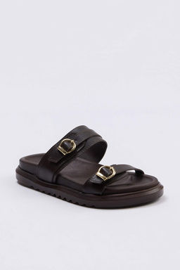 Trendyol Shoes Leopar Cift Tokal? Kahverengi Kal?n Taban Kad?n Terlik TAKAW25TE00009 - Trendyolmilla фото 24