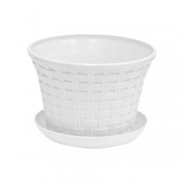 Кашпо круглое "Ротанг" 1,1 л с поддоном белый 361106 Виолет