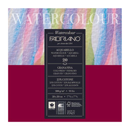 Fabriano Альбом для акварели Watercolour 25% хлопок, 75% целлюлоза 200 г/м2 20 х 20 см склейка с четырех сторон 20 л. 72612020 среднезернистая