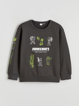 Bisiklet Yaka Minecraft Bask?l? Erkek ?ocuk Sweatshirt