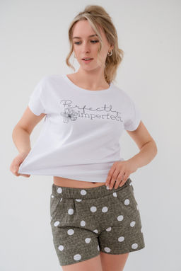 Пижама женская из футболки и шорт из кулирки Алиса горох хаки - Амадэль фото 7