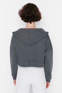 TRENDYOLMILLA Ekru Basic Fermuarl? Kapusonlu Crop Kal?n Ici Polarl? Orme Sweatshirt TWOAW20SW0660  фото 11