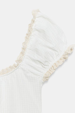 TOP CUADRO VICHY ENCAJE / Crudo / Beige - Zara фото 7
