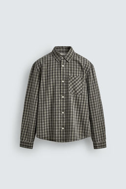 CAMISA ALGOD?N - LYOCELL CUADROS / Gris / Tostado - Zara фото 7