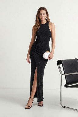 Siyah Simli Orme Astarl? Midi Elbise TPRSS26EL00212 - Trendyolmilla фото 2