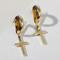 Серьги металл Кресты объёмная линия, цвет золото