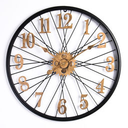 Часы настенные интерьерные, серия: Лофт, бесшумные, плавный ход, d=60 см, чёрные, золотистые, от батарейки 1хАА