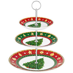 Блюдо-этажерка 3-х ярусная 27*27*34 см "Новогодняя елка" NEW BONE CHINA