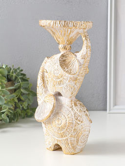 Подсвечник полистоун на 1 свечу "Слоны. Золотые круги" d=8 см 12х10х24 см