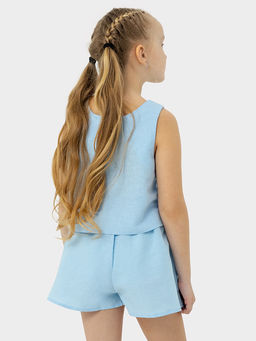 Комплект для девочек (топ, шорты) в голубом цвете, из льна и хлопка - Mark formelle фото 3