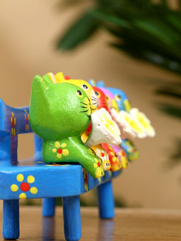 Сувенир «Котята на скамейке», 19×8×6 см, дерево, голубой